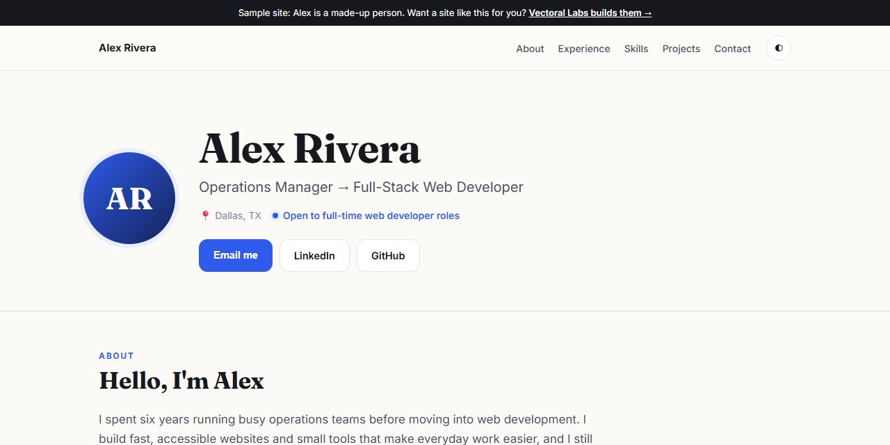 Sample résumé website for a fictional person, Alex Rivera